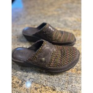 Børn Handcrafted Wool Leather Sole Clogs Navajo Boho‎ Style Brown Size US 7 / 38
